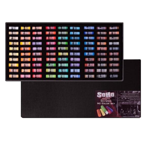 SoHo Urban Artist Soft Pastels Set of 90 Unique, Vibrant Colors - Half Stick 1.3" Long, Soft Pastels for Artists, Velvety Texture, Lightfast, Perfect for Layering & Blending