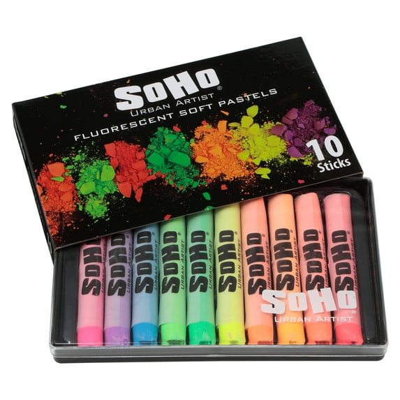 SoHo Urban Artist Soft Pastels Set of 10 Bright Fluorescent Neon Colors, Vibrant Pastel Sticks for Art, Drawing, Blending, Layering, Shading