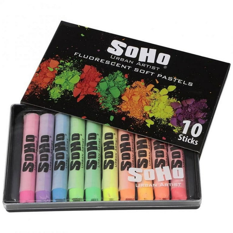 SoHo Urban Artist Soft Pastels Set of 10 Bright Fluorescent Neon Colors,  Vibrant Pastel Sticks for Art, Drawing, Blending, Layering, Shading 