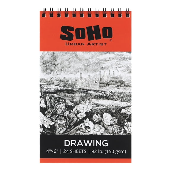 SoHo Urban Artist Softcover Drawing Pad - 4"x6" - 92 lbs/150gsm, Mixed Media, 24 Dual-Sided Sheets, Acid-Free, Wire-Bound, Micro-Perforated, Repeated Erasing & Reworking