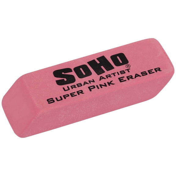 SoHo Urban Artist Super Pink Eraser for Drawing & Sketching - Latex-Free PVC-Free Rubber Eraser for Graphite Pencil, Clean Smudge-Free Erasing for Artists, Drafting & Illustration