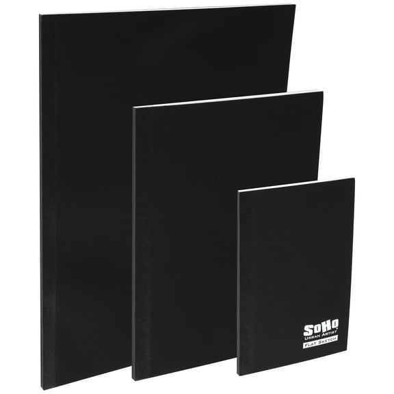 SoHo Urban Artist Tape Bound Lay Flat Sketch Book, Black Cover, 3 Assorted Sizes, 30 Sheets Each, 90 Sheets Total, Smooth Mixed Media Sketchbook, 71lb. (106 gsm) Paper Travel Art Journal, Soft Cover