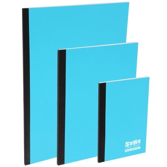 SoHo Urban Artist Tape Bound Lay Flat Sketch Book, Blue Cover, 3 Assorted Sizes, 30 Sheets Each, 90 Sheets Total, Smooth Mixed Media Sketchbook, 71lb. (106 gsm) Paper Travel Art Journal, Soft Cover