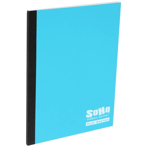 SoHo Urban Artist Tape Bound Lay Flat Sketch Book, Blue Cover, 6x8" 30 Sheets, Smooth Mixed Media Sketchbook, 71lb. (106 gsm) Paper Travel Art Journal, Customizable Soft Cover