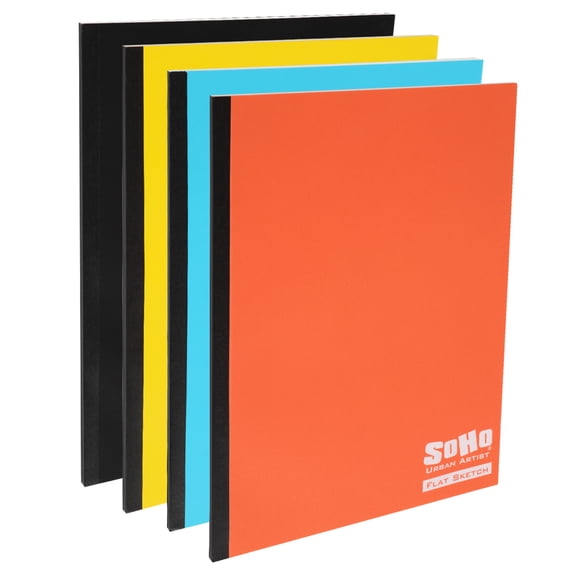SoHo Urban Artist Tape Bound Lay Flat Sketch Book, Multicolor, 9x12" 4 Pack, 30 Sheets Each (120 total), Smooth Mixed Media Sketchbook, 71lb. (106 gsm) Paper Travel Art Journal, Soft Cover