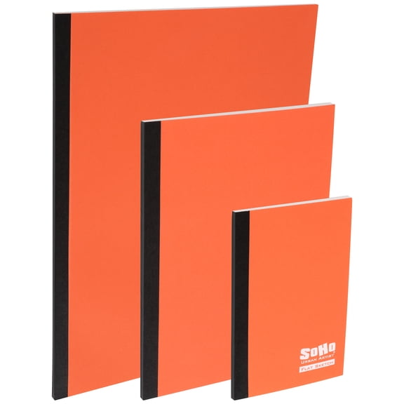 SoHo Urban Artist Tape Bound Lay Flat Sketch Book, Salmon Cover, 3 Assorted Sizes 30 Sheets Each, 90 Sheets Total, Smooth Mixed Media Sketchbook, 71lb. (106 gsm) Paper Travel Art Journal, Soft Cover