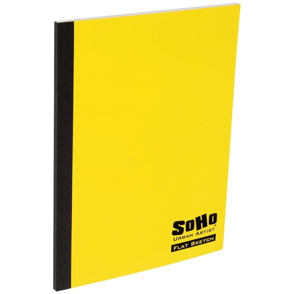 SoHo Urban Artist Tape Bound Lay Flat Sketch Book, Yellow Cover, 6x8" 30 Sheets, Smooth Mixed Media Sketchbook, 71lb. (106 gsm) Paper Travel Art Journal, Customizable Soft Cover