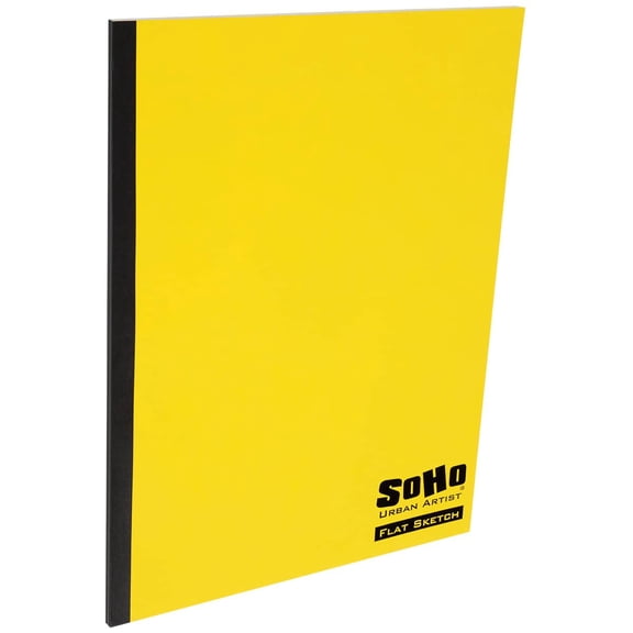 SoHo Urban Artist Tape Bound Lay Flat Sketch Book, Yellow Cover, 9x12" 30 Sheets, Smooth Mixed Media Sketchbook, 71lb. (106 gsm) Paper Travel Art Journal, Customizable Soft Cover