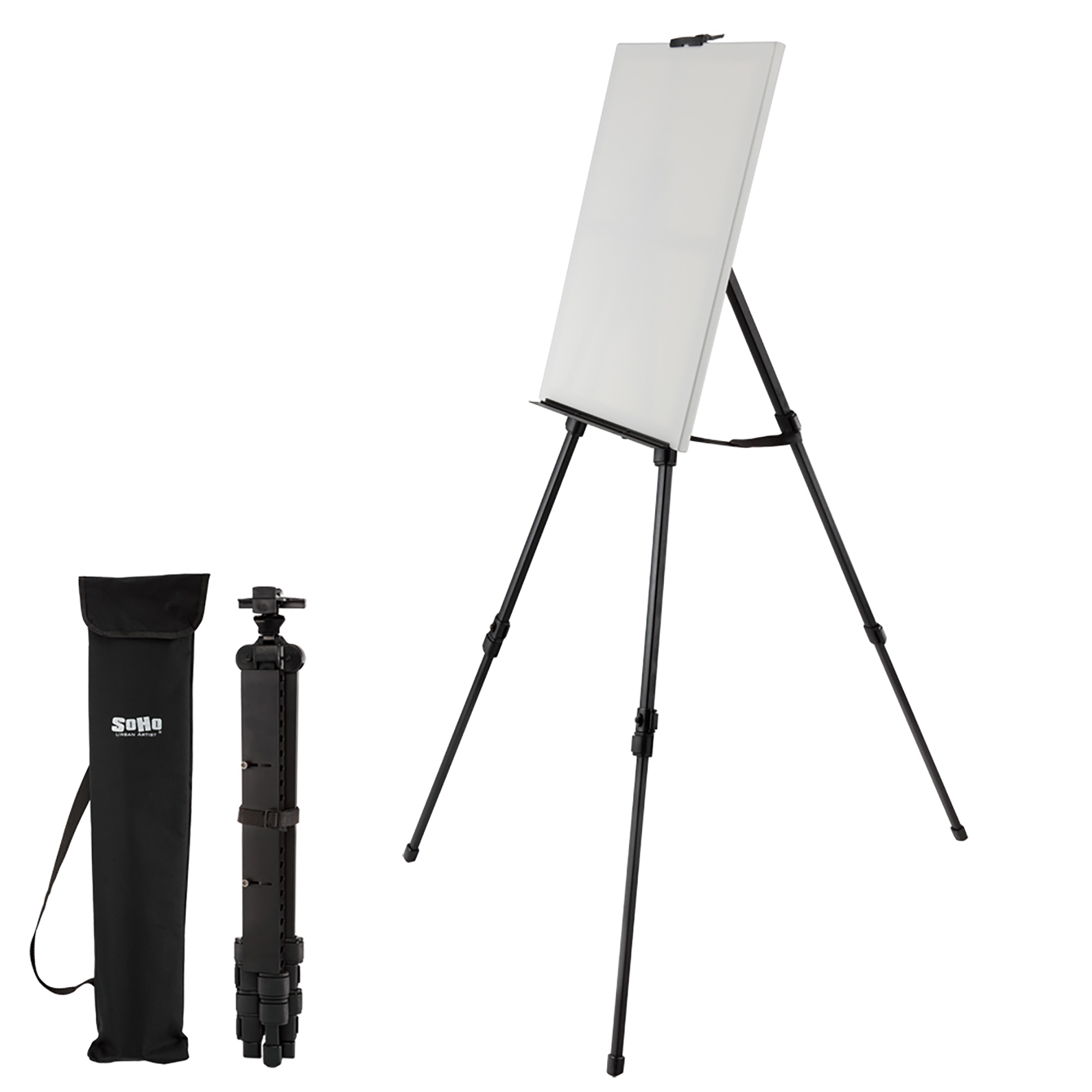 SoHo Urban Artist Travel Painting Field Easel - Light Weight Plein Aire  Design, Foldable with Adjustable Height and Carry Bag - Black Anodized