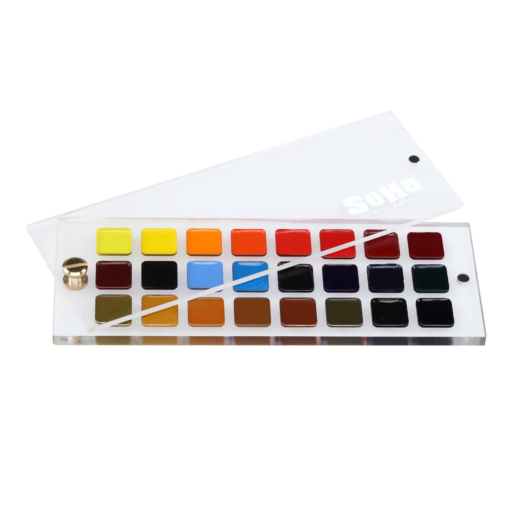SoHo Urban Artist Watercolor Set - 24 Assorted Colors Pocket Slide Travel Set, Swivel Design Lid, Semi-Moist Pans, Compact Watercolor with Magnetic Closure, Ideal for Artists