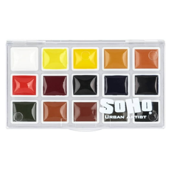 SoHo Urban Artist Watercolor Set - Professional Watercolor Paint Set of 15 Semi-Moist Whole Pans for Professional Artists & Watercolorists - Compact, Portable with Rich, Concentrated Colors