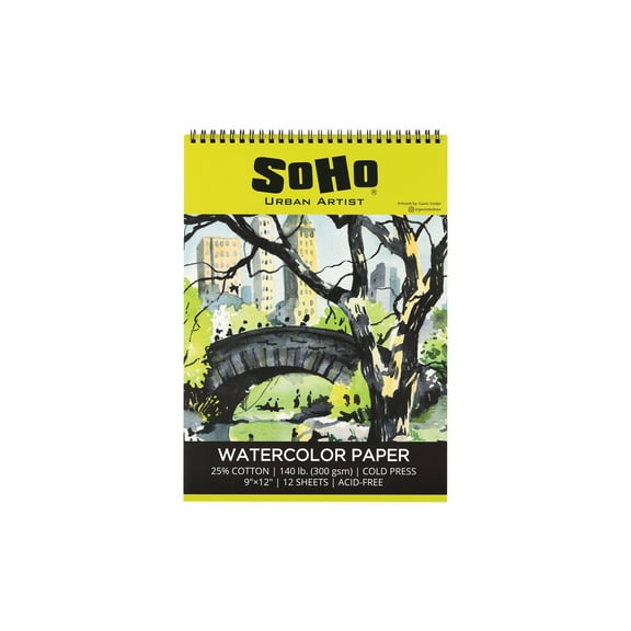SoHo Urban Artist Watercolor Spiral Pad 9x12" - 140lb Cold Press Acid-Free, ECF, 12 Pages