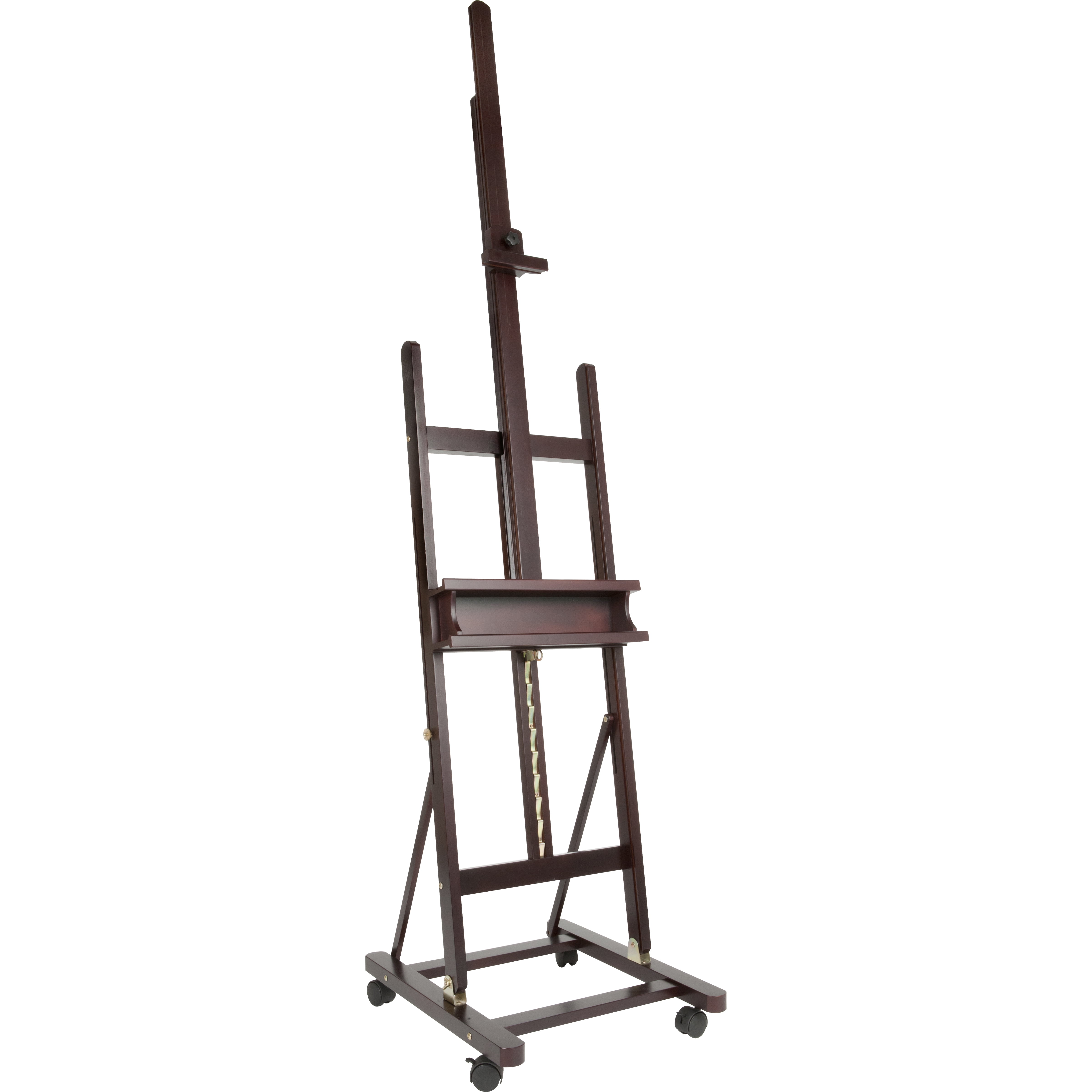 Mahogany Stain Wooden H-Frame Studio Easel with Casters