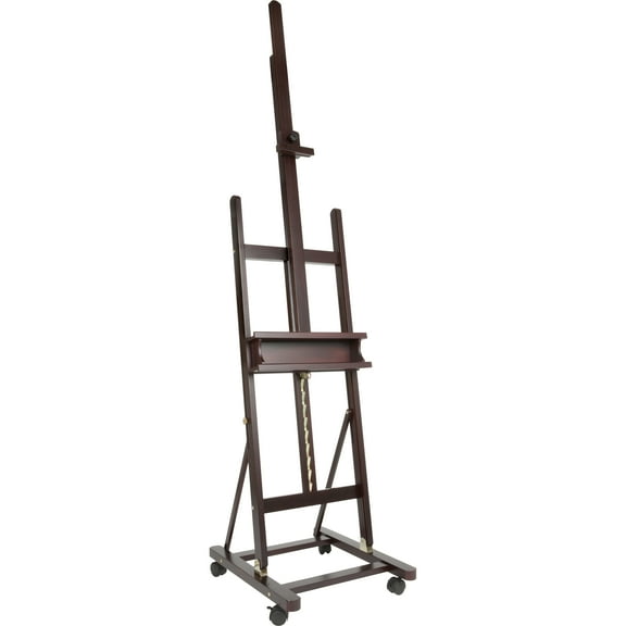 SoHo Urban Artist Wooden Easel - H-Frame Studio Easel for Tabletop Easels for Painting & Drawing Desk, Supports Canvases Up to 71", Mahogany Finish, Adjustable with Locking Casters