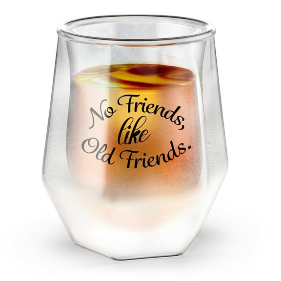 SoHo Whiskey Gift for Men, 7oz Insulated Double Walled Freezer Drinking Glass (Keeps Drink Iced Cold) Gift for Friends for Christmas/Birthday "No Friends Like Old Friends" (Gift Boxed)