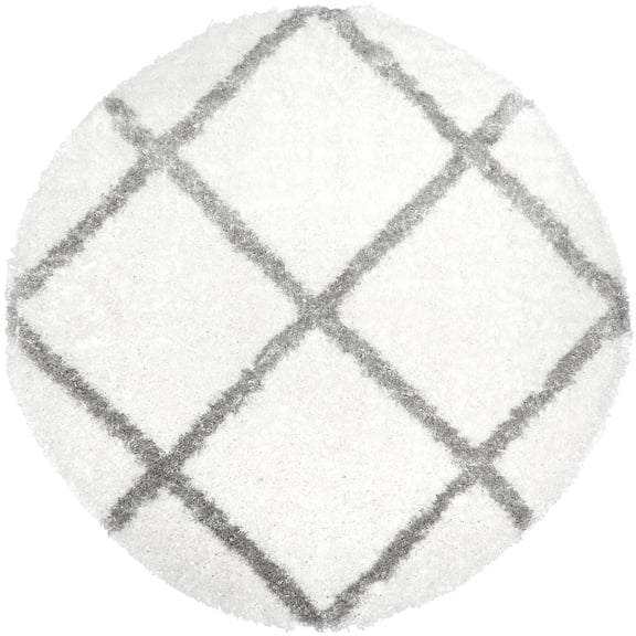 SoHome Carmela Tali Shag Geometric Area Rug, Ivory/Grey, 7' 10" Round