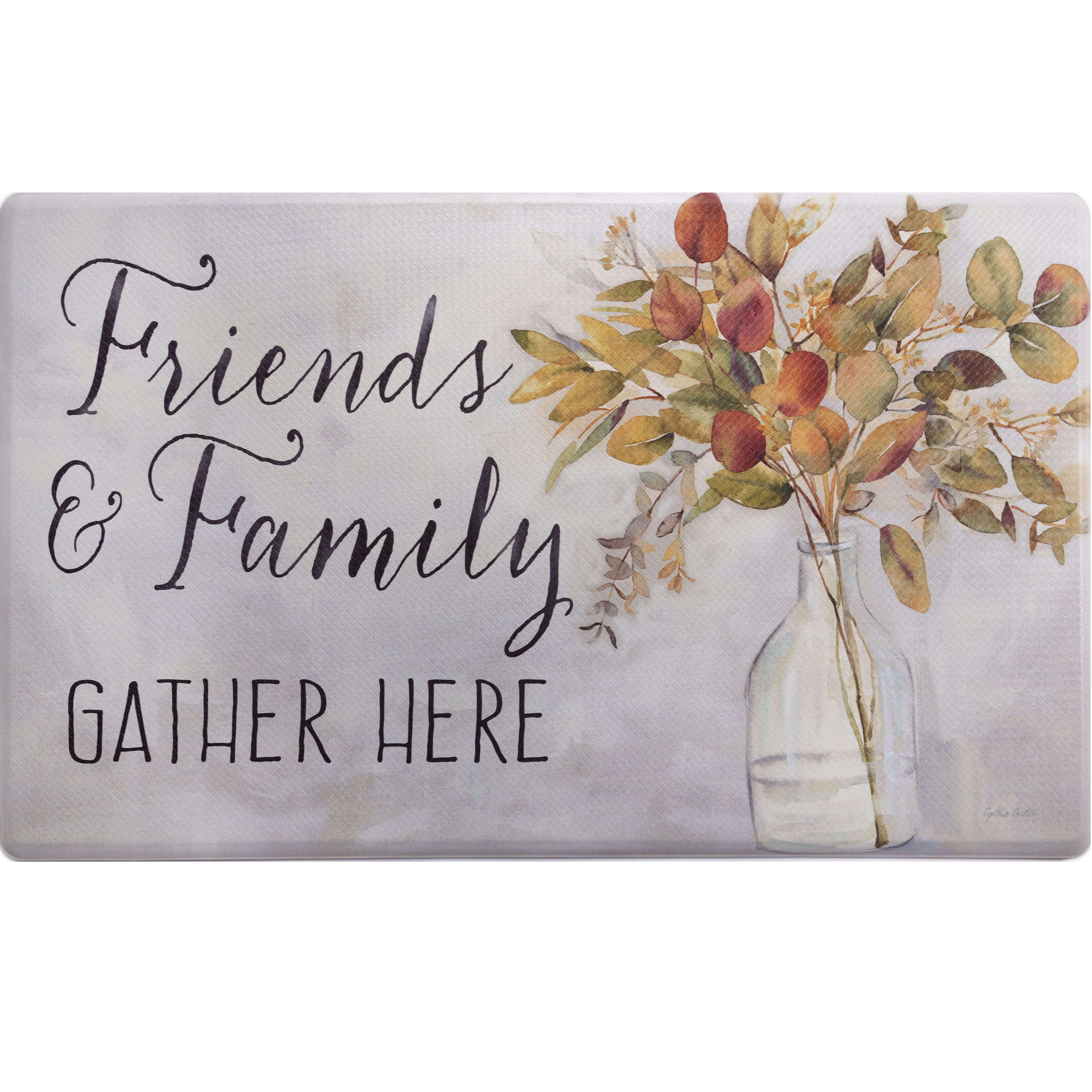 Grey and Yellow Eucalyptus Floral Anti-Fatigue Kitchen Mat, 20"x36"