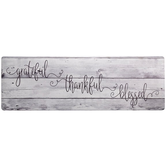 SoHome Cozy Living Grateful Thankful Modern Farmhouse Runner Anti-Fatigue Kitchen Mat, Grey/Black, 17.5"x55"