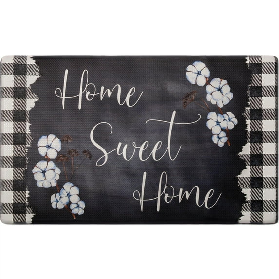 SoHome Cozy Living Home Sweet Home Buffalo Check Border Anti-Fatigue Kitchen Mat, Black/White, 17.5"x30"