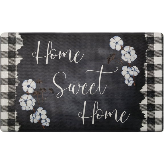 SoHome Cozy Living Home Sweet Home Buffalo Check Border Anti-Fatigue Kitchen Mat, Black/White, 20"x36"