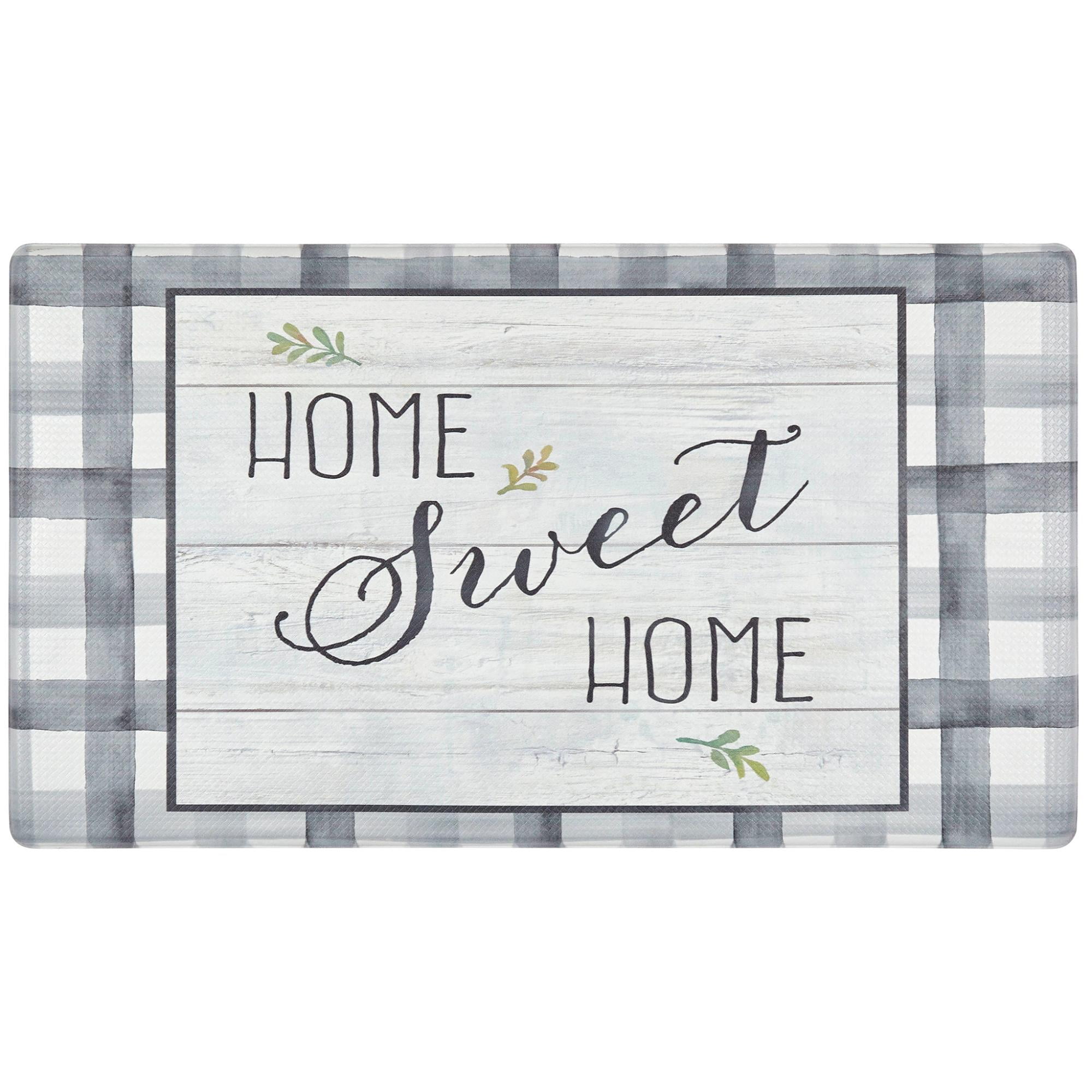 SoHome Cozy Living Home Sweet Home Farmhouse Buffalo Check Border Anti-Fatigue Kitchen Mat, Grey/Green, 17.5"x30"