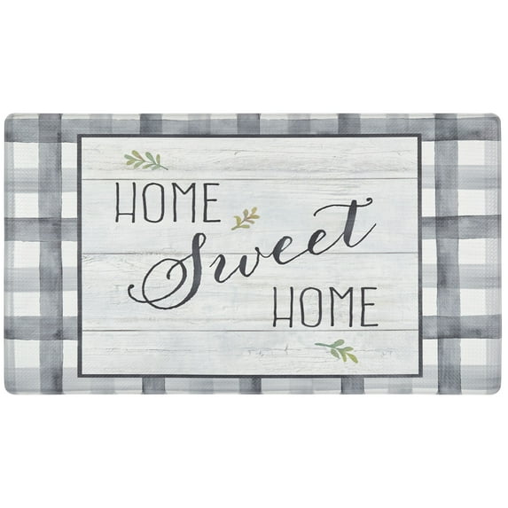 SoHome Cozy Living Home Sweet Home Farmhouse Buffalo Check Border Anti-Fatigue Kitchen Mat, Grey/Green, 20"x36"