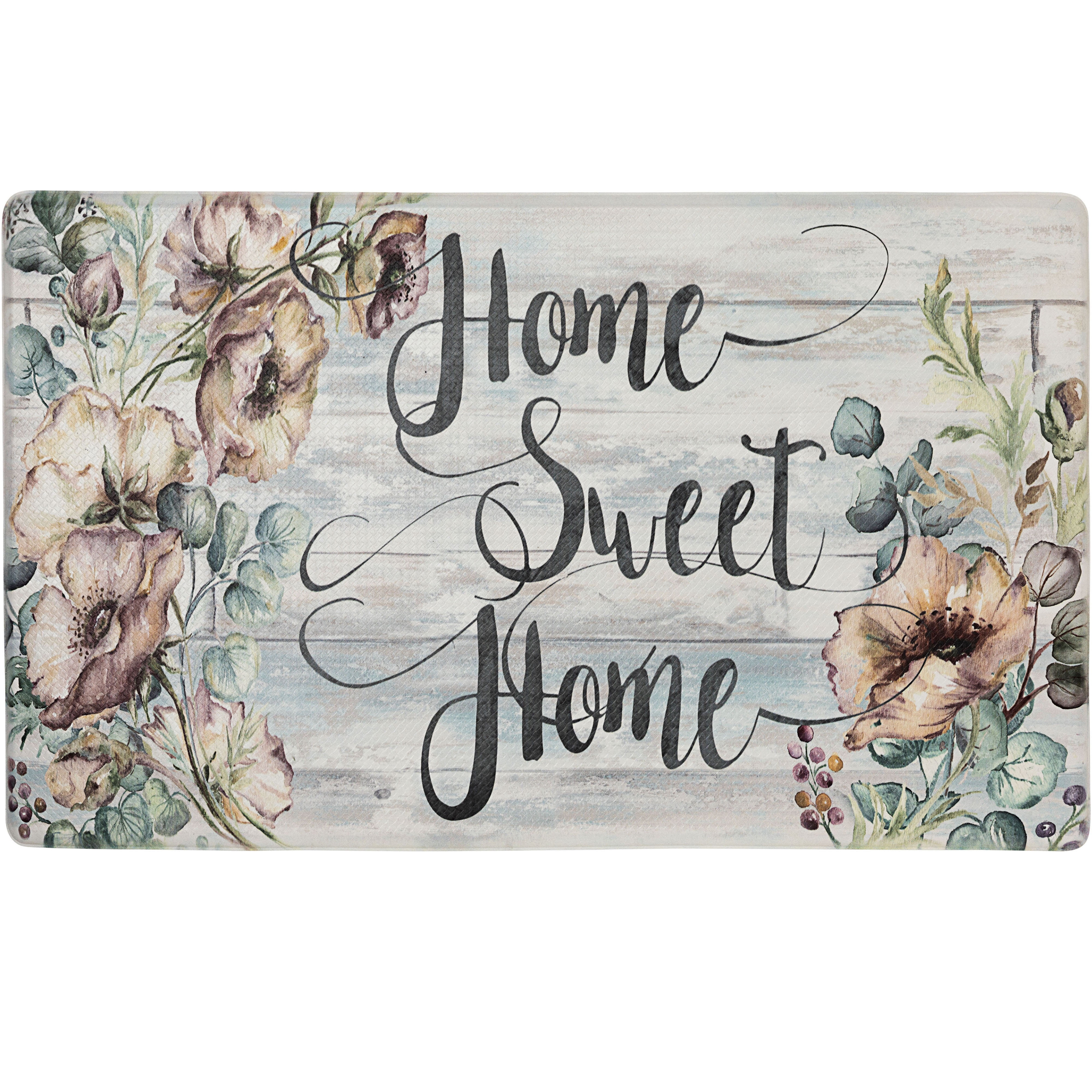 Grey Blue Floral Anti-Fatigue Kitchen Mat, 20"x36"