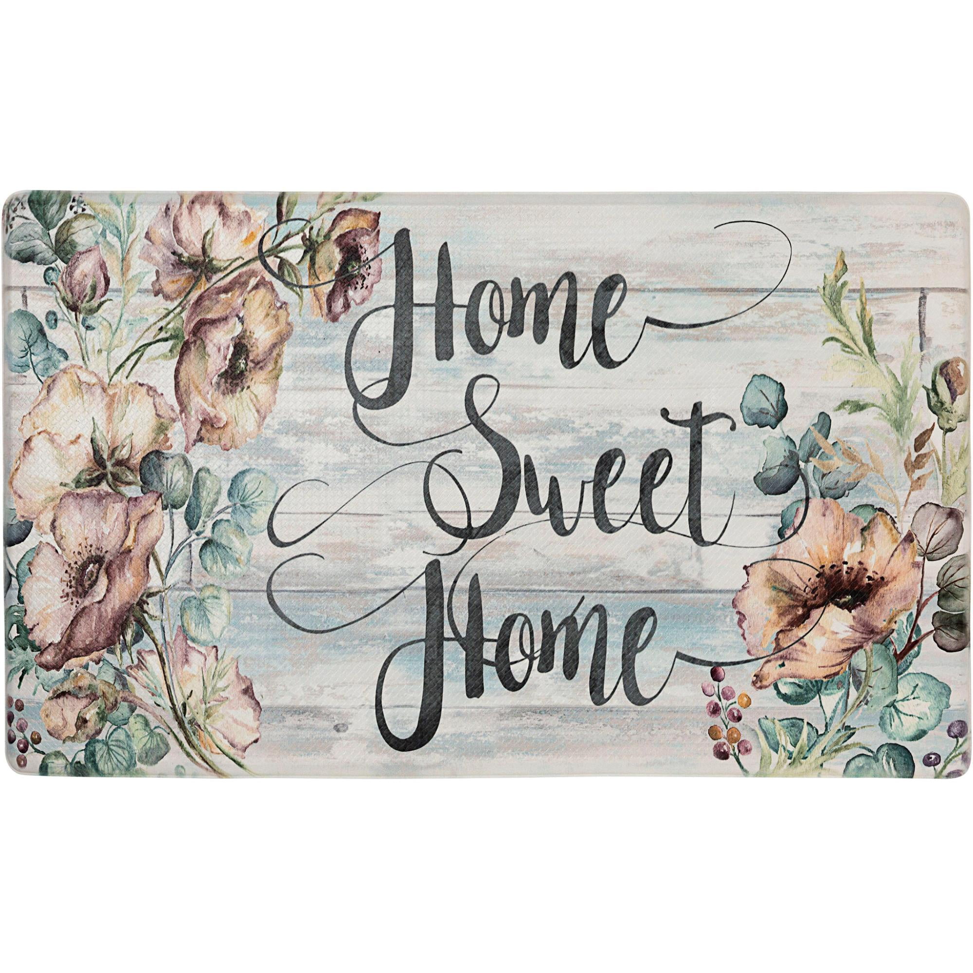 Grey and Blue Floral Anti-Fatigue Kitchen Mat