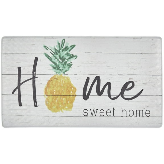 SoHome Cozy Living Home Sweet Home Pineapple Anti-Fatigue Kitchen Mat, Grey/Yellow, 17.5"x30"