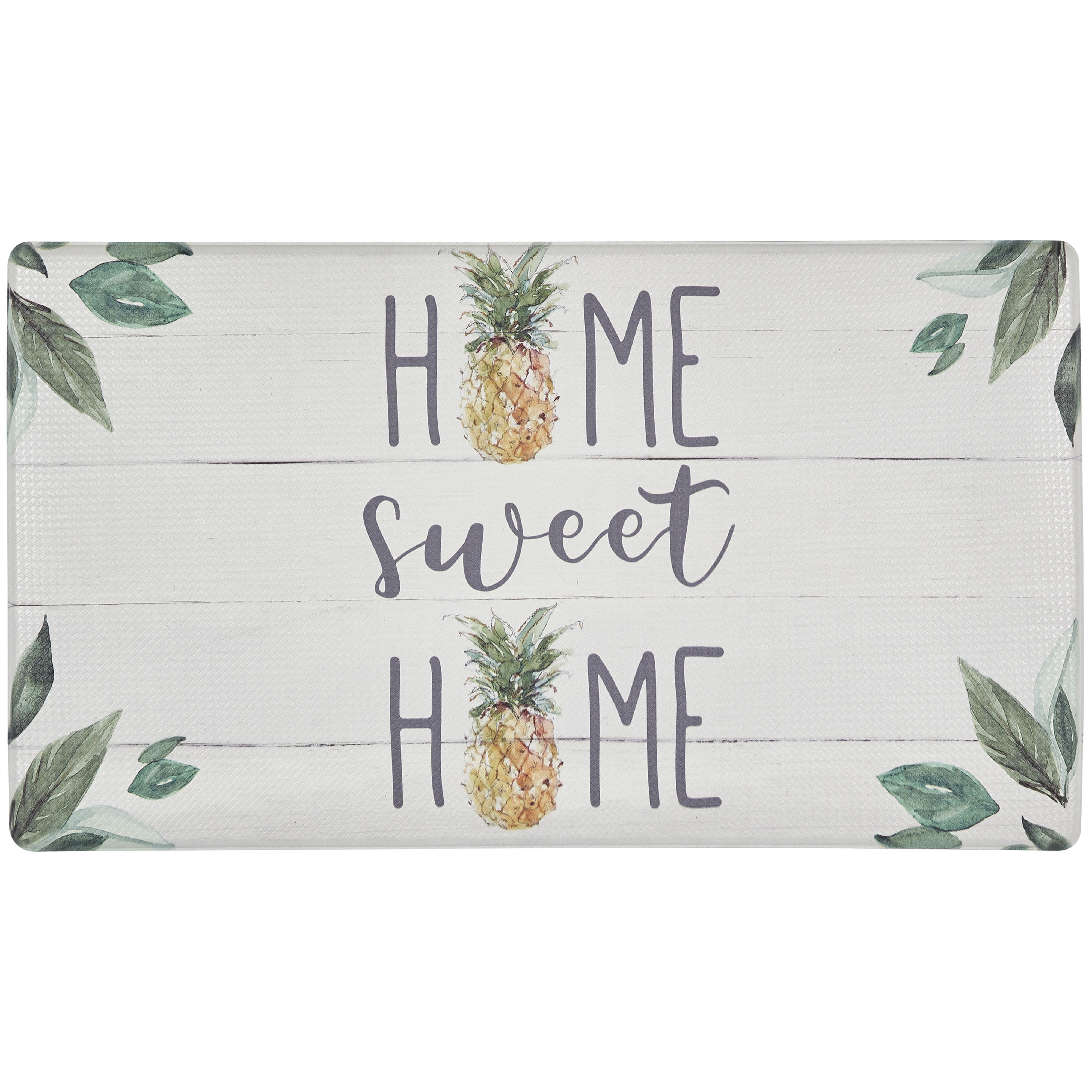 Off-White and Green Pineapple Anti-Fatigue Kitchen Mat, 17.5" x 30"