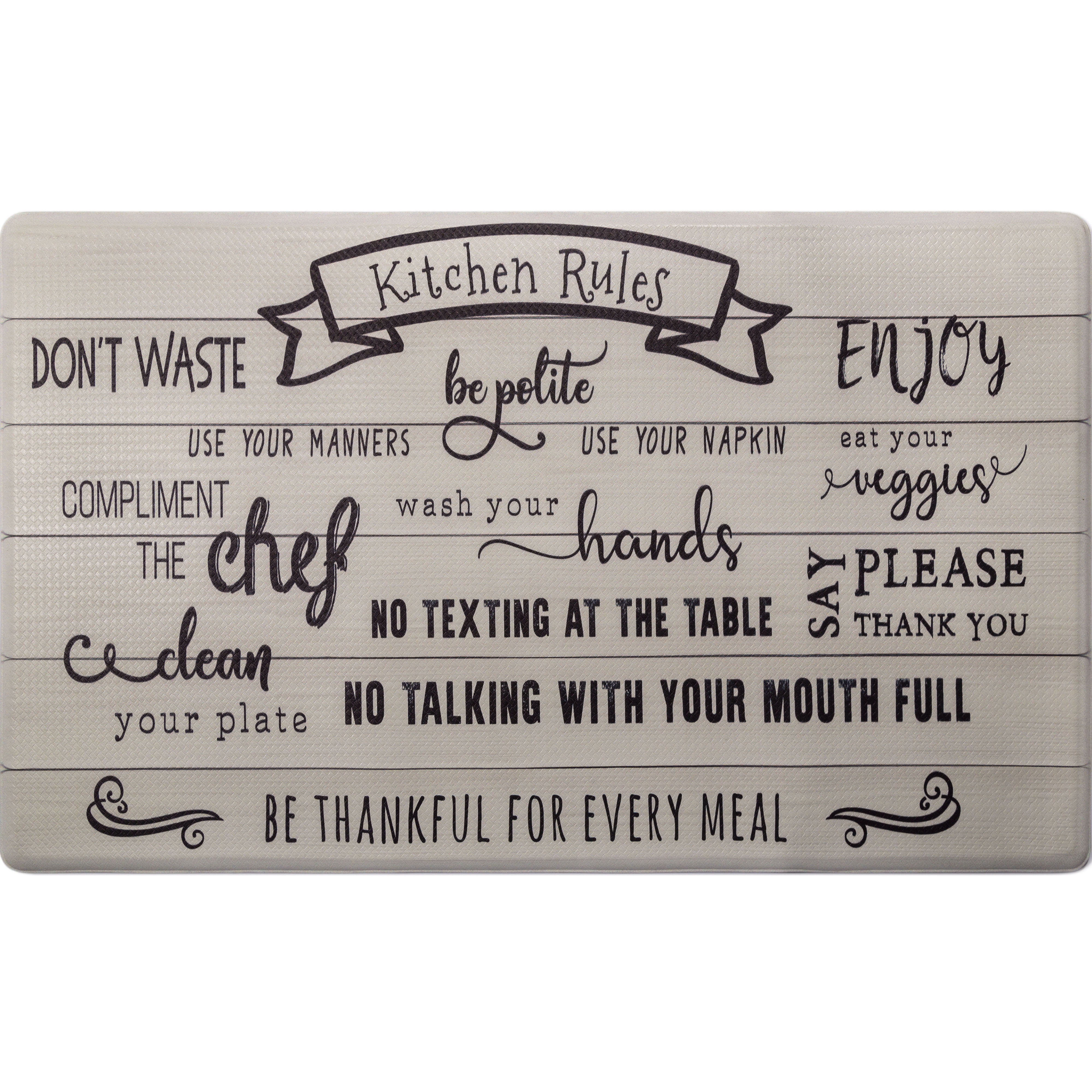 SoHome Cozy Living Kitchen Rules AntiFatigue Kitchen Mat, Beige/Black, 20"x36"
