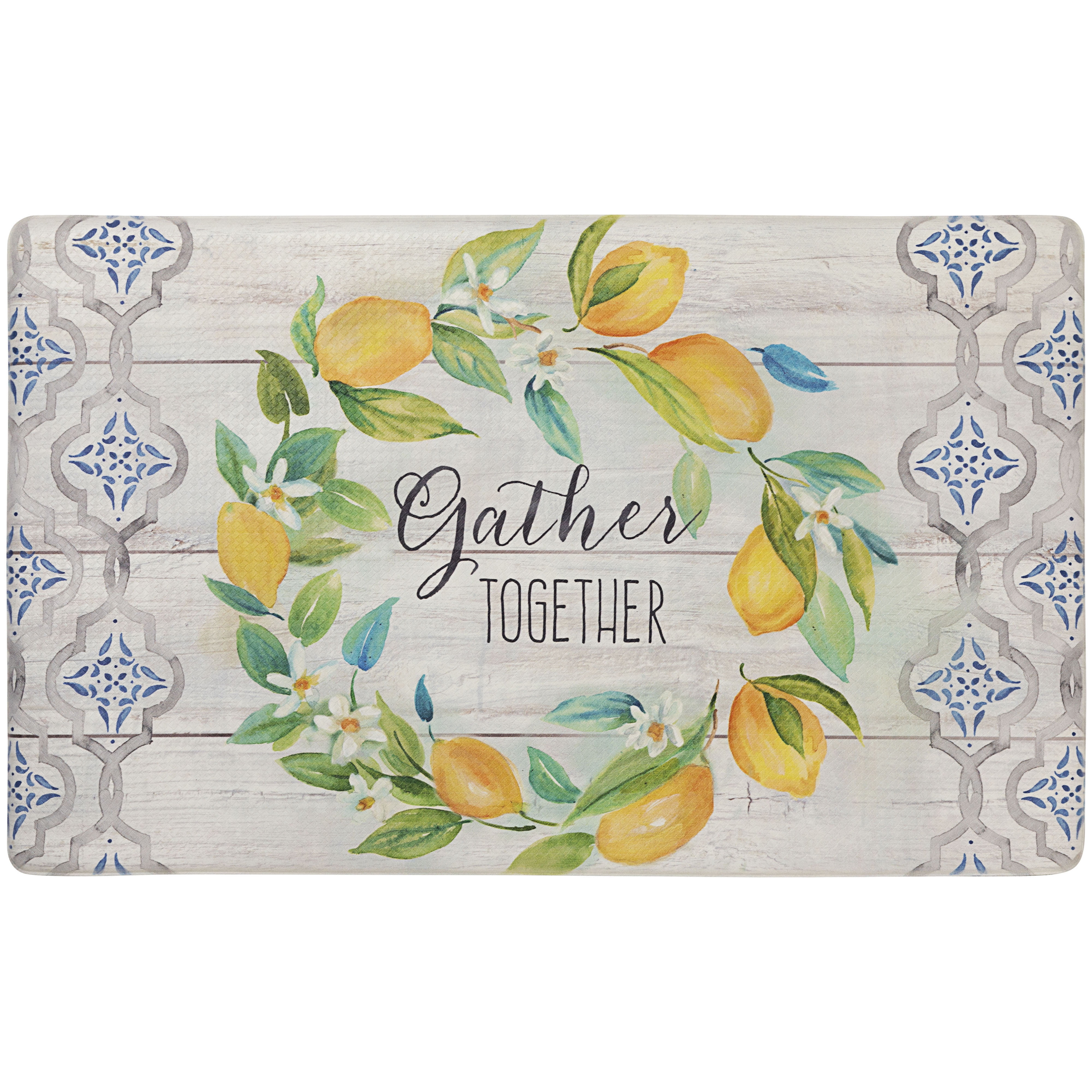 Cozy Living Lemon Wreath Anti-Fatigue Kitchen Mat