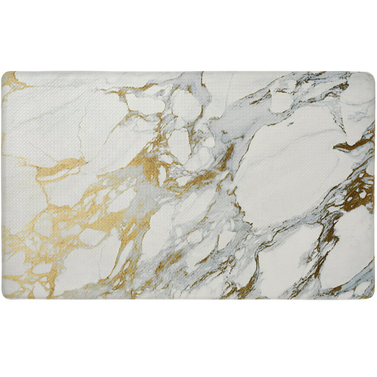 2 Pieces Gray&Gold Abstract Bath Mat Set Marble Texture Non-slip