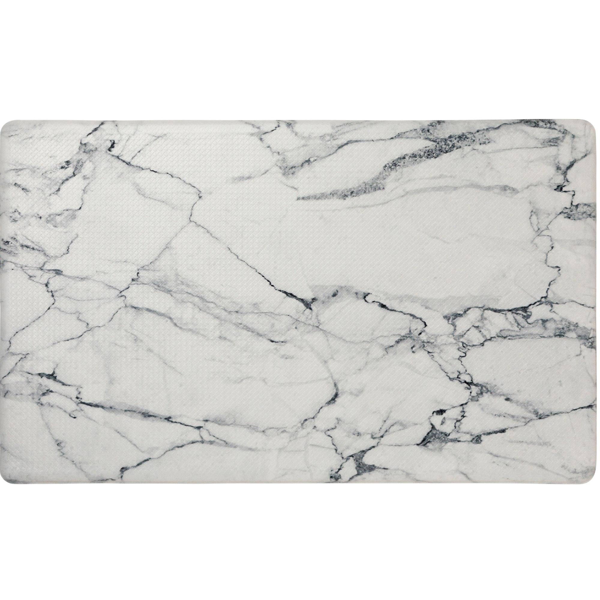 Grey and White Marble Anti-Fatigue Kitchen Mat, 17.5" x 30"