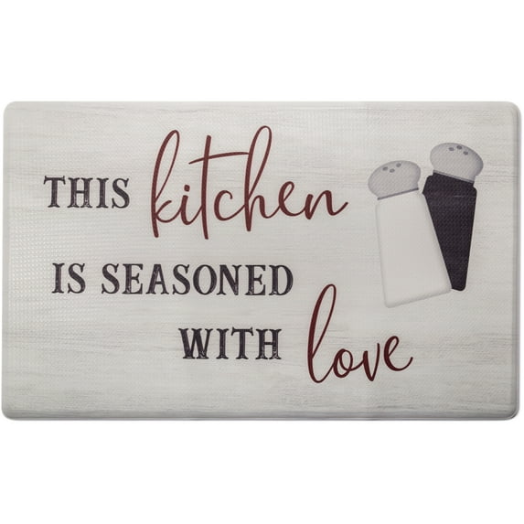 SoHome Cozy Living Seasoned with Love Anti-Fatigue Kitchen Mat, Grey/Red, 20"x36"