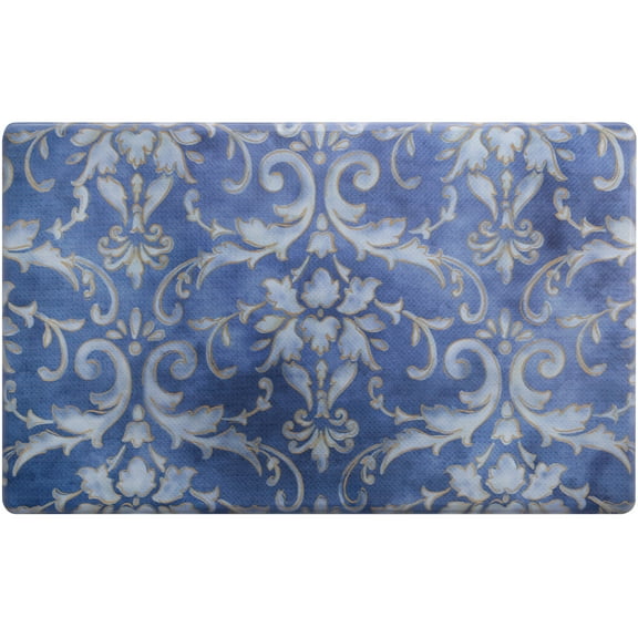 SoHome Cozy Living Watercolor Damask Anti-Fatigue Kitchen Mat, Blue/Gold, 20"x36"