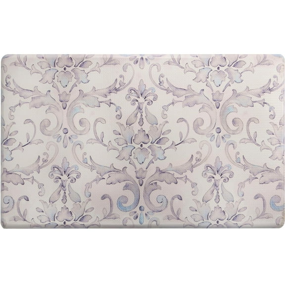 SoHome Cozy Living Watercolor Damask Anti-Fatigue Kitchen Mat, Cream/Blue, 17.5"x30"