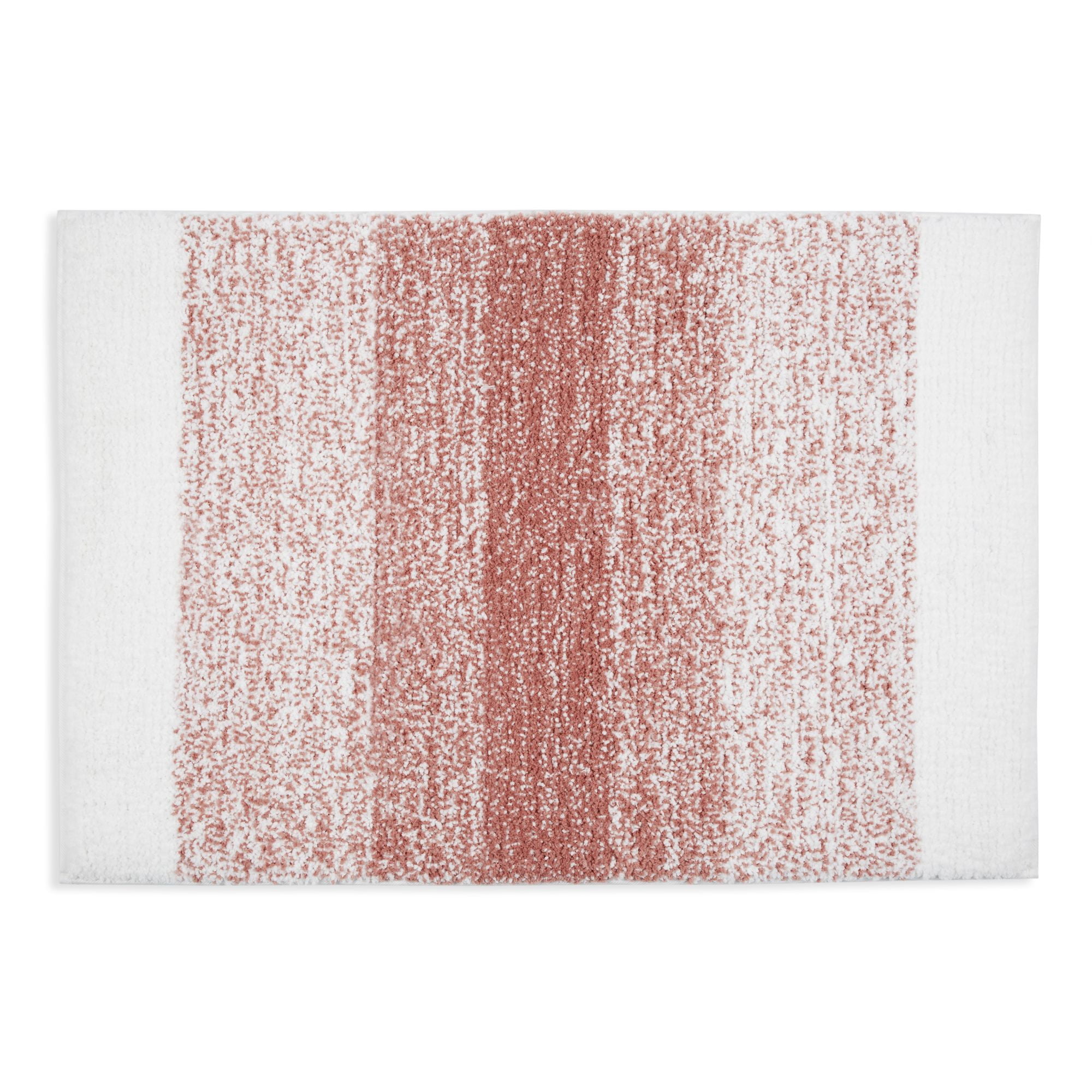 SoHome Melange Stripe Modern Ombre Machine Washable Bath Mat, Dusty Rose/White,  17