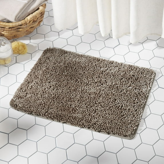 SoHome Spa Step Luxury Chenille Bath Mat 26x44, Super Absorbent and Extra Soft Shag Bath Rug, Perfect Plush Carpet Mat for Children's Tub, Shower and Bathroom, Taupe