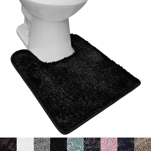 SoHome Spa Step Luxury Chenille Toilet Mat 20x22, Super Absorbent and Extra Soft Shag Bath Rug, Perfect Plush Carpet Mat for Children's Tub, Shower and Bathroom, Black