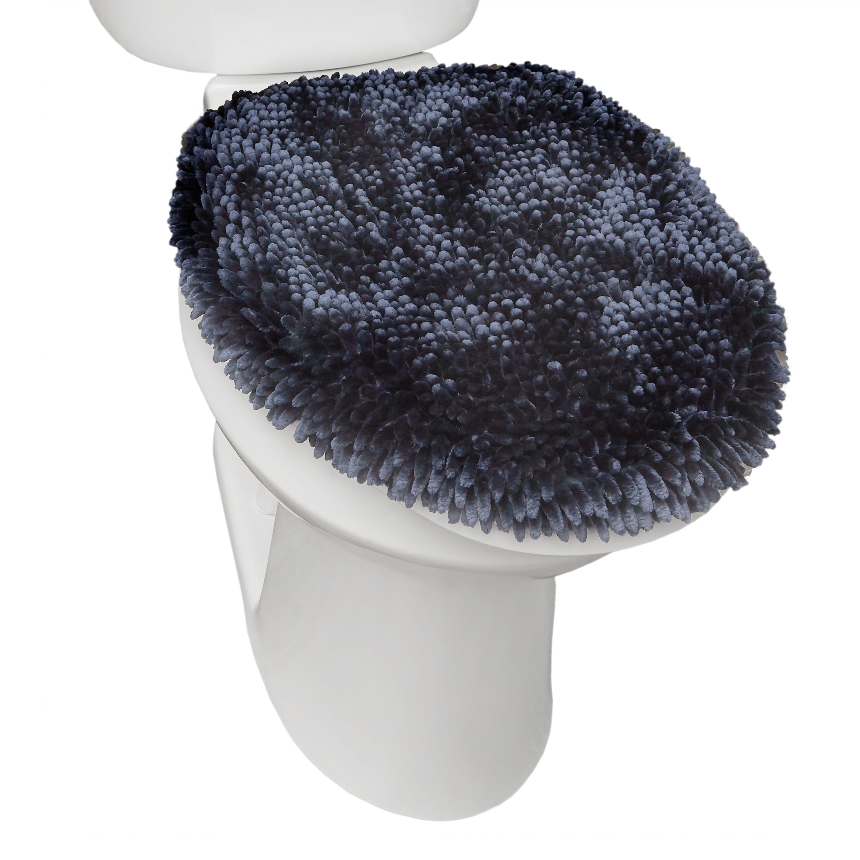 Luxurious Plush Blue Chenille Toilet Lid Cover, 18.5" x 19.6"