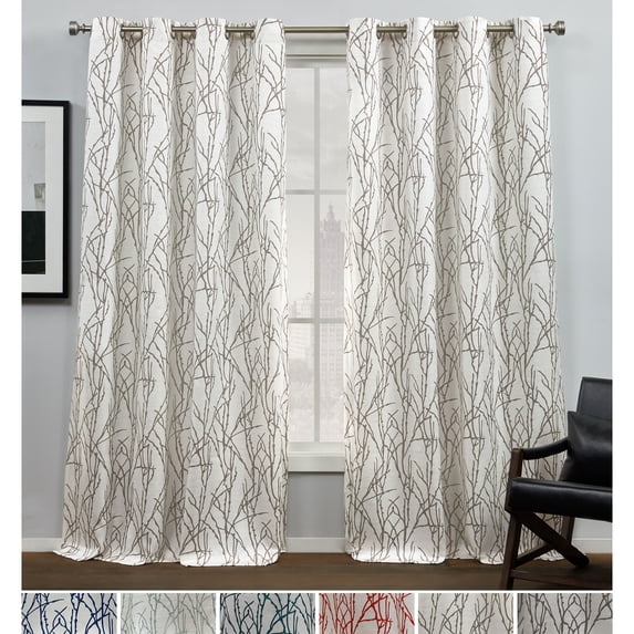 SoHome Willow Branch Pattern Semi Sheer Linen Farmhouse Nickel Gromet Curtain Panels - Light Filtering Curtains for Windows, Kitchen, Living Room and Bedroom - Set of 2, 96 Length, Tan