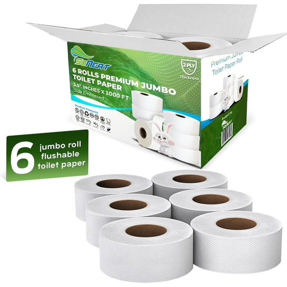 SoNeat 2-Ply Jumbo Toilet Paper Rolls, 9 Commercial Bathroom Tissue Paper, 1000 Ft. Long, Compatible with Standard Jumbo Toilet Dispenser Commercial Toilet Paper Rolls, 6 Rolls Bath Tissue Paper