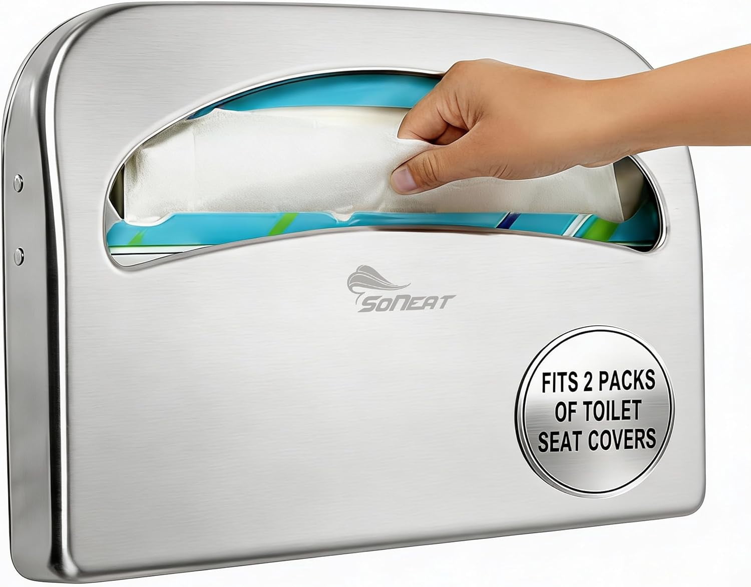 SoNeat Toilet Seat Covers Dispenser - Half Fold Stainless Steel Wall Mounted Toilet Seat Cover Holder for Commercial, Office, Restaurants, Hospitals and Schools, 500 Seat Covers Capacity