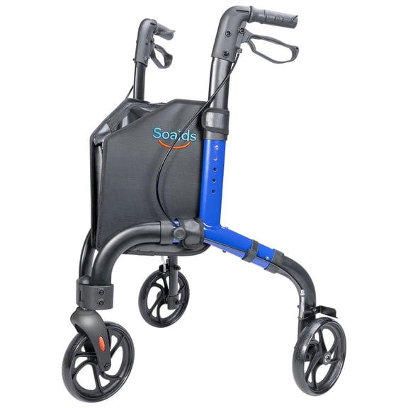 Soaids 3 Wheel Walkers for Seniors with Bag and Hand Brakes, Lightweight Foldable Rollator with Swivel Front Wheel, Adjustable Height, Compact Mobility Aid for Elderly, Indoor Outdoor Use