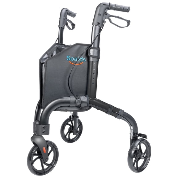 Soaids 3 Wheel Walkers for Seniors with Bag and Hand Brakes, Lightweight Foldable Rollator with Swivel Front Wheel, Adjustable Height, Compact Mobility Aid for Elderly, Indoor Outdoor Use