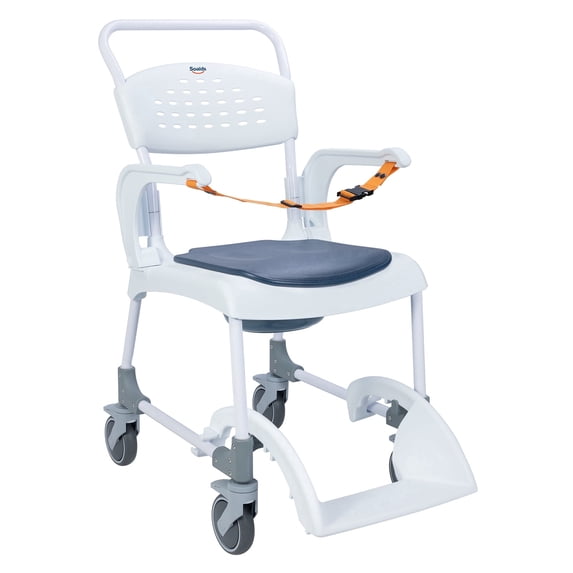 Soaids 4-in-1 Rolling Shower Chair with Wheels for Elderly & Disabled, Padded Commode Wheelchair with Locking Caster, Seat Belts, Adjustable Footrest for Bathroom, Home Care, 19" Seat Width