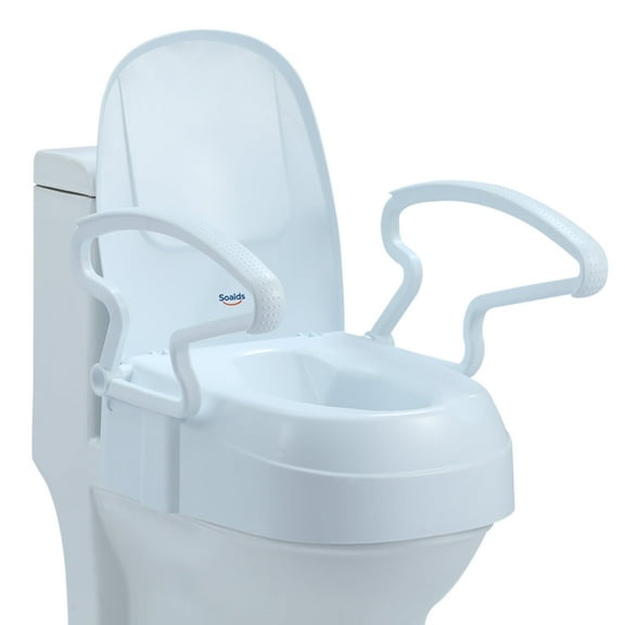 Soaids Raised Toilet Seat Risers for Seniors with Removable Arms, 3-Level Height Adjustable, Fit Round and Elongated Bowls, Support up to 300 Lbs