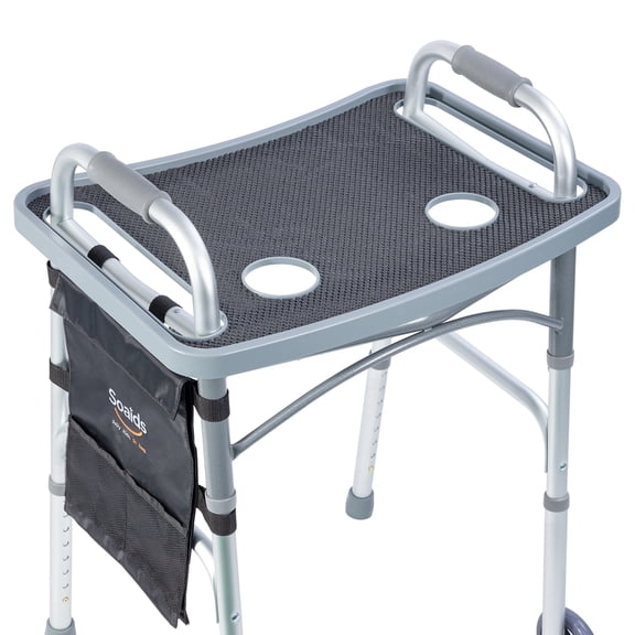 Soaids Mobility Walker Tray for Seniors with Pouch and Non-Slip Pad, Lightweight Durable Food & Drink Table, Compatible with 10210-1 Model Walker