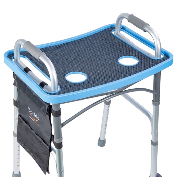 Soaids Mobility Walker Tray for Seniors with Pouch and Non-Slip Pad, Lightweight Durable Food & Drink Table, Compatible with 10210-1 Model Walker